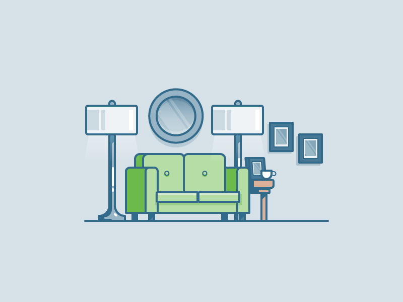 Loungin apartment coffee house icon illustration lamp living room sofa vector