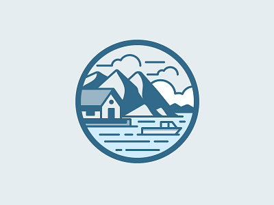 Norway boat building clouds house icon illustration mountain ocean vector