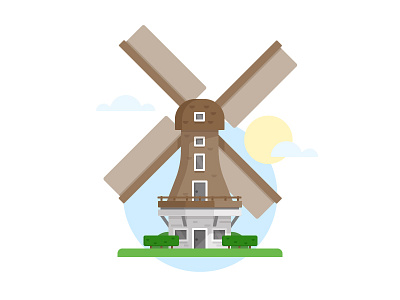 Windmill building home illustration vector