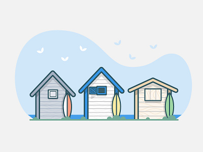 Beach Huts board house icon illustration ocean surf vector