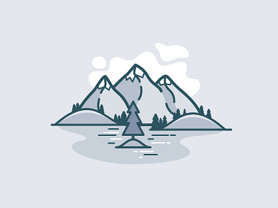 Mountains clouds icon illustration lake landscape tree vector