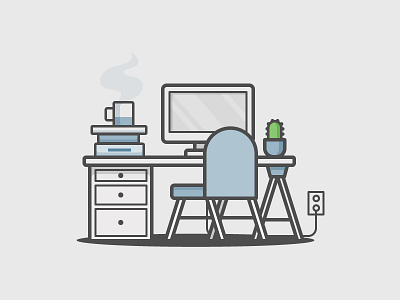 Office chair coffee computer desk home house icon illustration plant vector