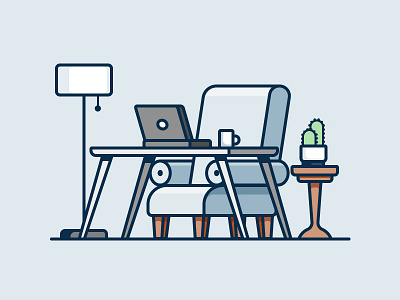 Laptop chair computer desk home house icon illustration plant table vector