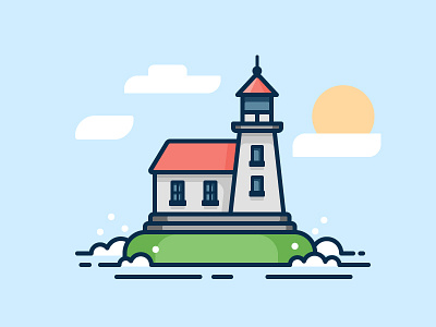 Coquille River clouds home house icon illustration lake lighthouse rocks vector water