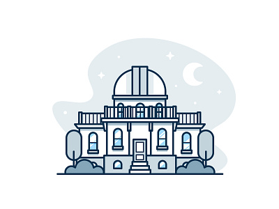 Ladd Observatory building icon illustration moon space stars tree vector