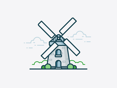 Windmill building icon illustration tree vector