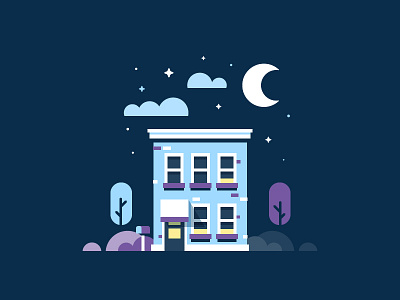 Another Late Night building icon illustration moon space stars tree vector