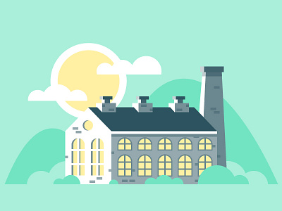 Workshop building clouds house icon illustration sun vector