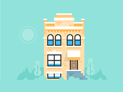 Apartment building clouds house icon illustration sun vector