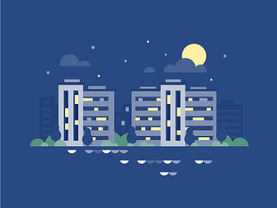 Cityscape building clouds house icon illustration moon vector