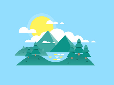 Landscape clouds hill icon illustration lake mountain sun tree vector