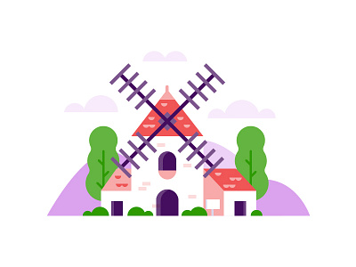 Purple Hills building home house icon illustration landscape sun tree vector