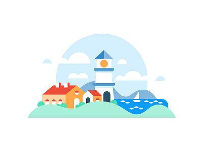 Lighthouse clouds home house icon illustration lake rocks vector
