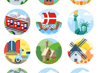 Badges badge country icon illustration landmarks vector