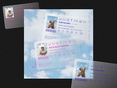Social network post - Justme'n blue brand identity card design cards futuristic glass glass style glassmorphism graphic social media social networks texture typography
