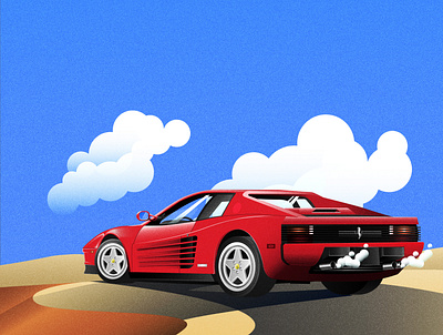 Ferrari Testarossa artwork car illustration design ferrari gradient grain grainy graphic illustration testarossa vector