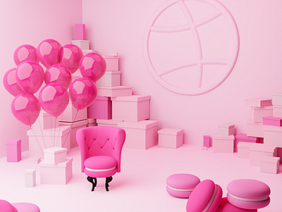 Pink Macarons for Dribbble! Thank's for the invite. 3d 3dblender 3dwork design dribbble dribbble invite illustration