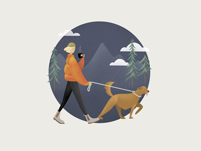 PNW + Pup digital illustration dog flat forest illustration mountains pet procreate trees walking