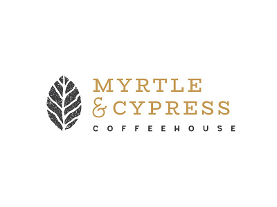 Myrtle & Cypress bean coffee coffeeshop design gold leaf logo mark rugged texture