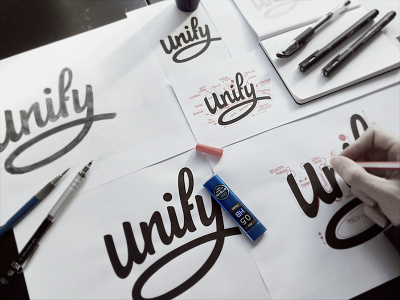 Revising "Unify" brush calligraphy font hand drawn hand lettering logo logotype pencil sketch type typeface typography