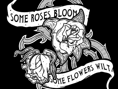 De memoria Rose banner bloom flower illustration line art rose script vector wilt