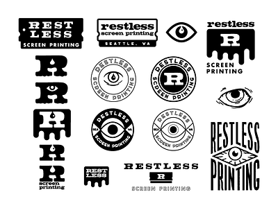 Restless Printing badge badge logo emblem emblem logo eye illustration logo restless rough screen printing