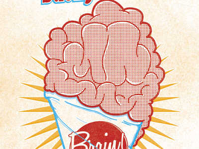 I Got Brains brain cone illustration poster print screen print vintage