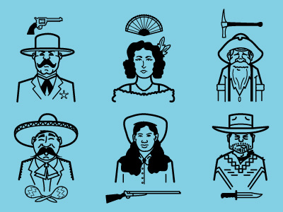 TPATY Western Characters cowboy illustration line art vector weapon western wild west