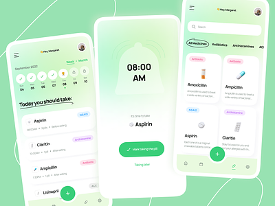 Pill reminder app 2d app clean design flat gotoinc gradient light minimal mobile mobile ui ui ux