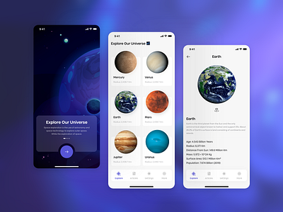 Explore Universe App Concept appdesign design designapp ui ui ux design ui deisgn uidesign uiux design ux ux designer visualappdesign visualdesign