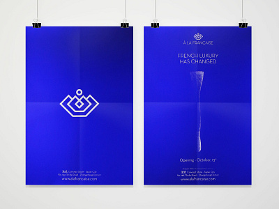 Communication of french concept-store - À la Française bleu blue brand branding codes communication concept store crown electric blue french brand graphic design idenity logo luxe luxury object poster