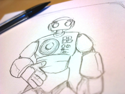 Initial sketchings business card illustration robot sketch