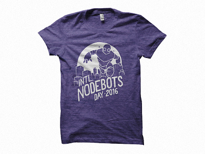 Intl. Nodebots Day shirt illustration nodebots purple robot t-shirt