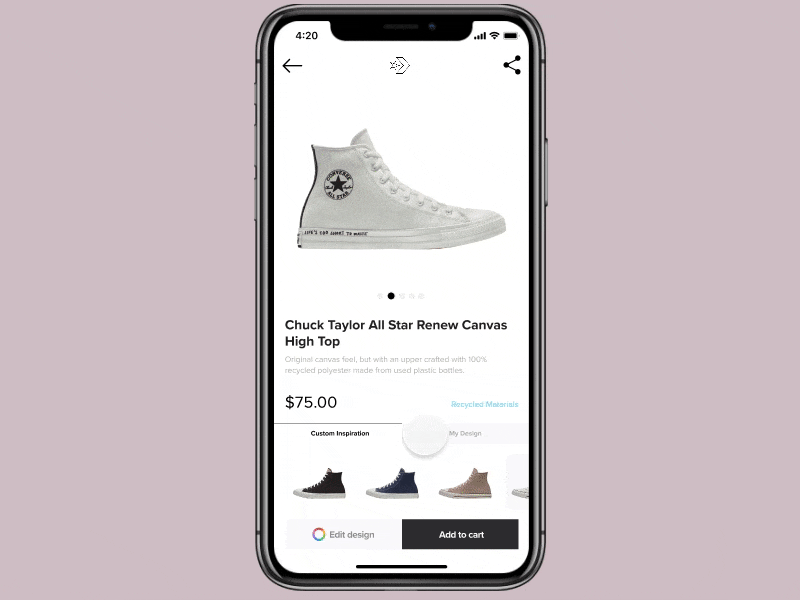 Look, the concept for Converse Custom! animation app app design apple clean design figma iphone x minimal mobile mobile app mobile app design mobile ui sneakers ui ux web
