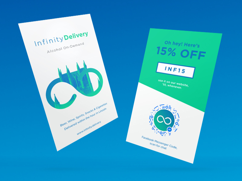 Infinity Delivery Flyers card business card print flyer infinity illustration flat promo design delivery alcohol