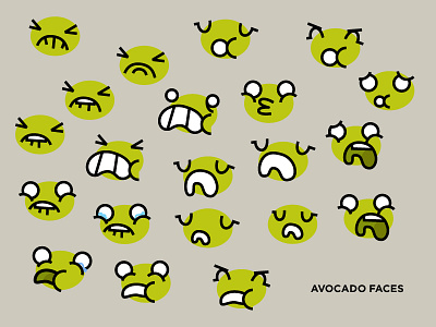 Expressions animation avocado cartoon character expressions flat pop study vector faces