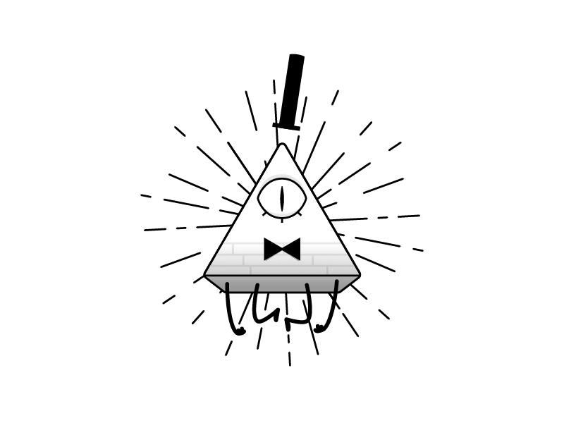 Billy bill cipher bow tie conspiracy disney eye flash illuminati illustration monochrome pyramid top hat triangle