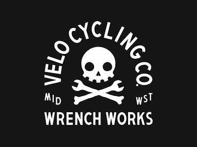 VELO Wrench Works crossbones cycling garage illustration lettering mechanic midwest skull typography wrench