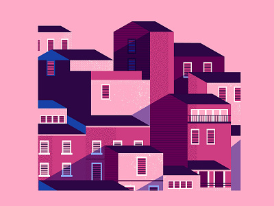Houses architecture balcony houses illustration light palette pink sun vector window