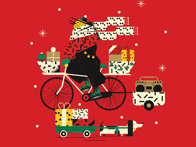 Kiehl's Winter Collection bike box character dog illustration illustrator indentity kiehls pack packaging pattern red travel vector