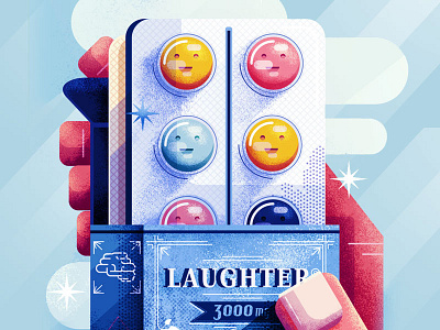 Laughter 3000 blue brain hand medicine pills smile