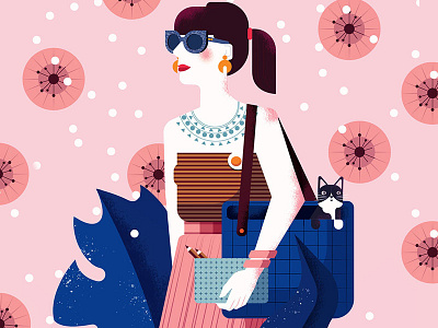 Loren cat character pattern pink vector woman