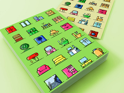 Icons design furniture green household icon illustration logo mbe style ui