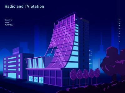 Radio and TV Station blue building file shelve illustration purple scenery station ui violet