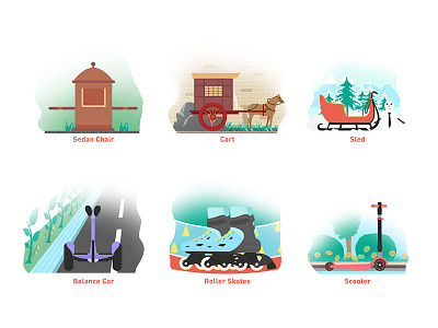 Some Vehicle car cart icon illustration scenery scooter skate sled ui vehicle