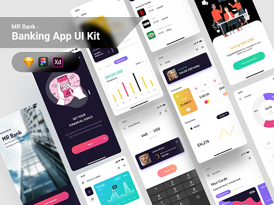 MR Bank - Banking App template design - UI Kit app branding app concept app design design illustration logo uidesign ux design ux designer web design