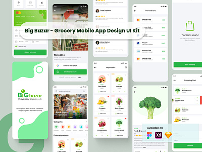 Big Bazar - Grocery Mobile App Design UI Kit app branding app concept app design illustration logo uidesign ux design