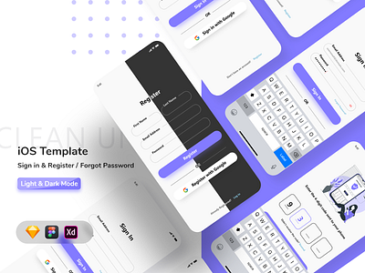 Sign in & Register screen UI template - Light & Dark Mode