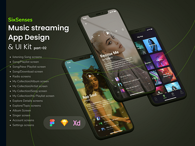 Music Streaming App Design UI Kit - Part-2 app branding app concept app design design illustration logo ui uidesign ux design ux designer web design