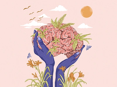 Be Kind To Your Mind art artwork bloom brain colorful contemporary art contemporaryillustration creative art digital art graphic art illustration illustration art mental health mental health awareness mentalhealth photoshop art positive space